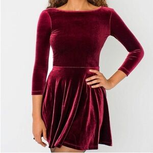 American Apparel Velvet Burgundy Skater Dress